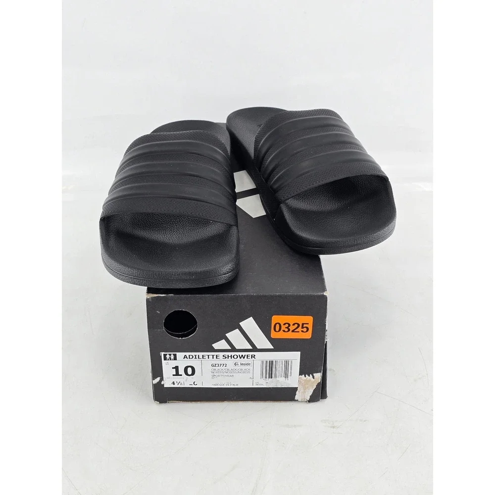 Adidas Adilette Shower Slides Mens 10 Black GZ3772 Sandals -Excellent
